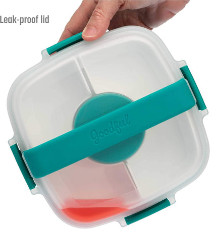 Goodful Stackable Lunch Box Container, Bento Style Food Storage with Removeable Compartments for Sandwich, Snacks, Toppings & Dressing, Leak-Proof and Made without BPA, 56-Ounce, Blue