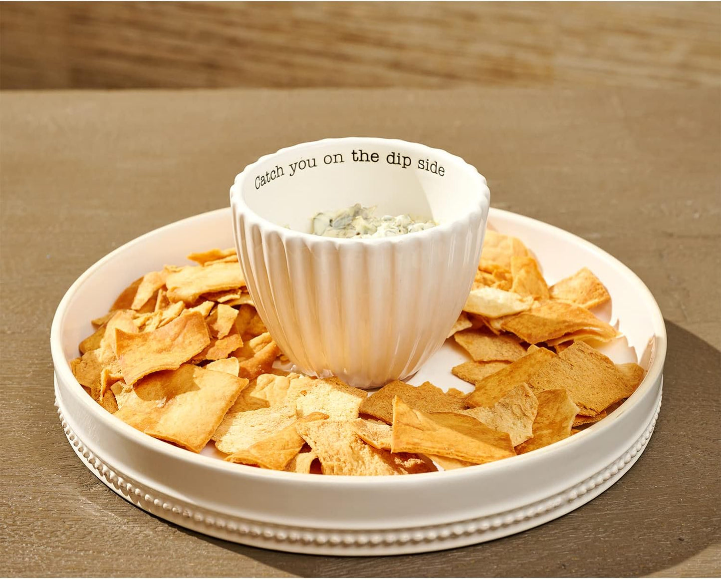 Mud Pie Reversible Cake Stand and Chip and Dip Platter, White, 11" dia