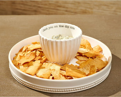 Mud Pie Reversible Cake Stand and Chip and Dip Platter, White, 11" dia