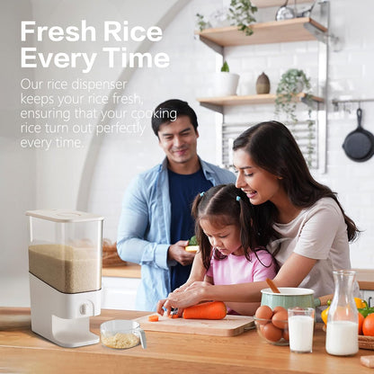 22-25lbs Rice Dispenser, 10.5 Qt/10L/25 lbs Grain Storage Container with Measuring Cup Cereal Dispenser Cereal Bucket for Kitchen Pantry Organization