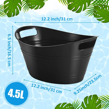 Norme 48 Pcs Plastic Ice Buckets for Parties Bulk 4.5L Oval Black Storage Tub with Handles Wine Beer Champagne Bottle Drink Cooler Tub for Christmas Holiday Home Parties Beverage Storage Basket Gift