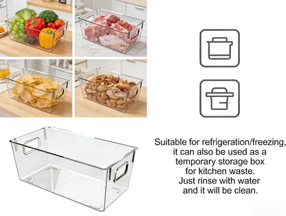 4 Pack Clear Plastic Storage Bins with Handles, Pantry Organizers & Storage Containers, Cabinet Organizer, Home Organization Must Haves for Kitchen, Laundry Room, Office, Closet, Garage & Freezer,L