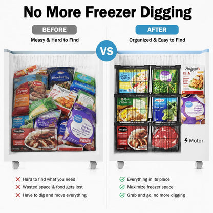 iSPECLE Chest Freezer Organizer - Adjustable Width & Extra Depth, 3 Pack | For 5-7 Cu Ft Chest Freezers, Stackable Large Freezer Organizer Bins, Easy Food Access & Organization, No Wasted Space, White