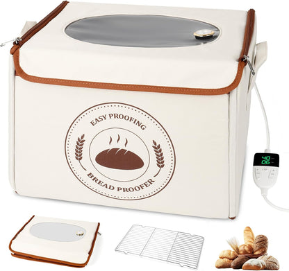 Bread Proofing Box with Temperature Control & Timer, Foldable Dough Proofer for Fermentation, Folding Sourdough Proofing Box for Bread Baking, Pizza, Yogurt, Kombucha, Wine (Beige)
