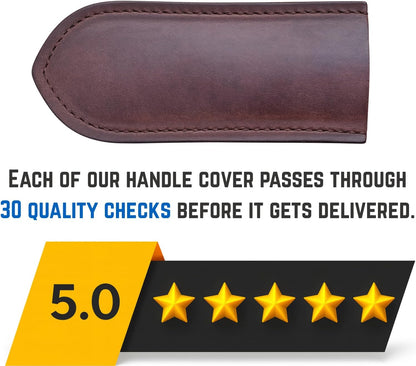Leather Cast Iron Skillet Handle Cover, Heat Resistant Pan Grip Sleeve for Frying Pans, Dutch Oven & Griddles, Safe Non-Slip Cooking Handle Protector, Brown (Handle Cover Curve)
