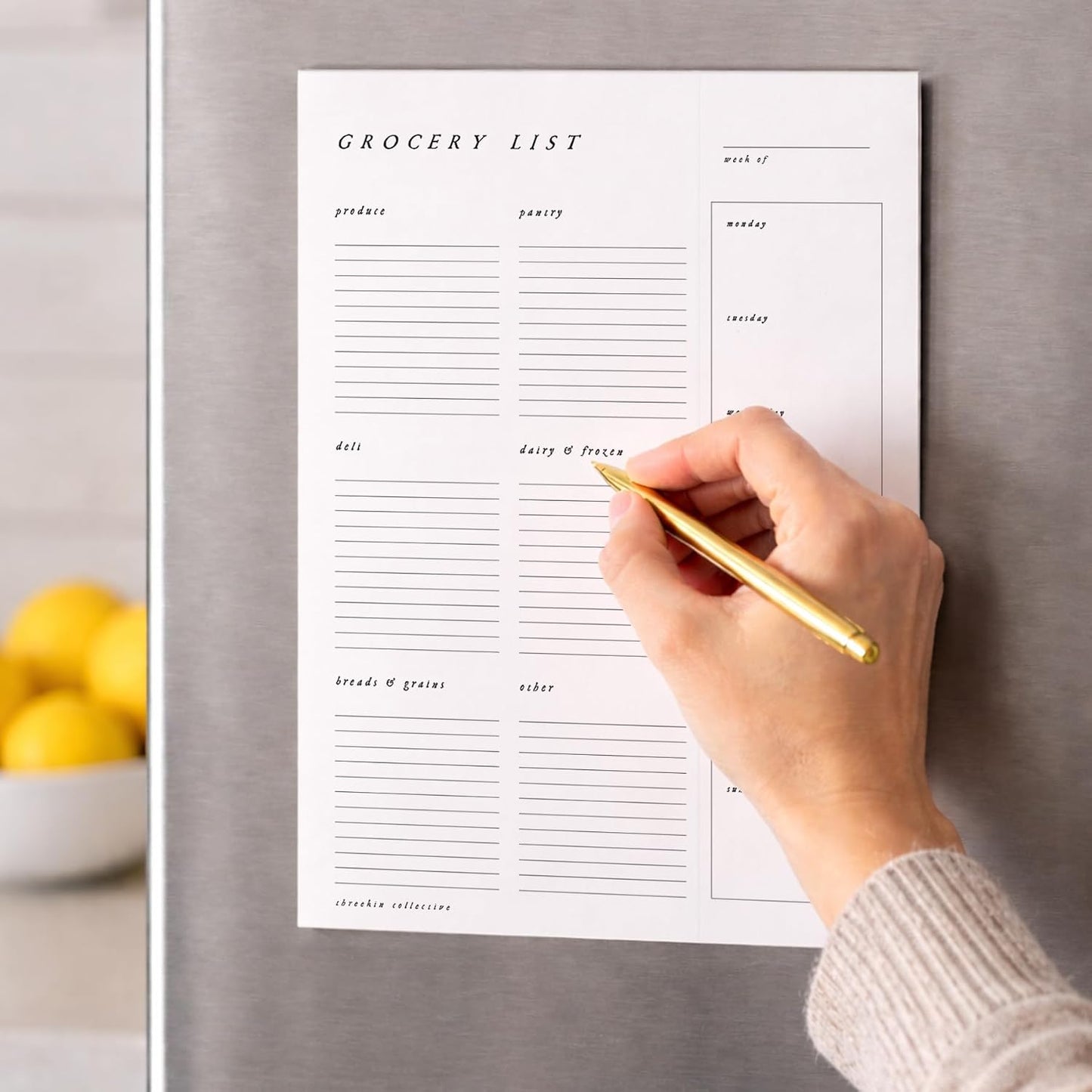 ThreeKin Collective Grocery List & Meal Planner Notepad, 6.5 x 9 Inch, 52 Tear-Off Sheets, Magnetic Back, Weekly Meal Planning & Organized Shopping List Pad