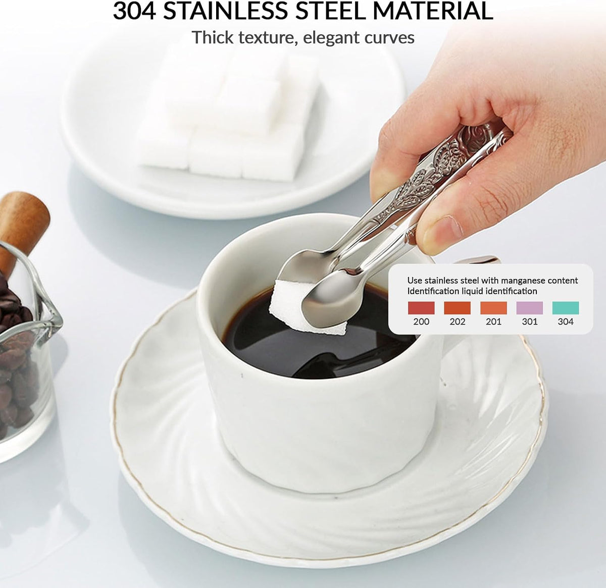 4.33 Inch Stainless Steel Ice Tongs for Ice Bucket，Metal Sugar Cube Mini Tongs，Set of 3 (Black-A)