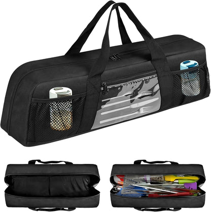 Grill Utensil Storage Bag, Large BBQ Tool Organizer Holder Caddy Case with Pockets, Fits up to 20" Tools, for Outdoor Grilling, Camping, Picnic, Barbecue Accessories (Bag Only, Black)