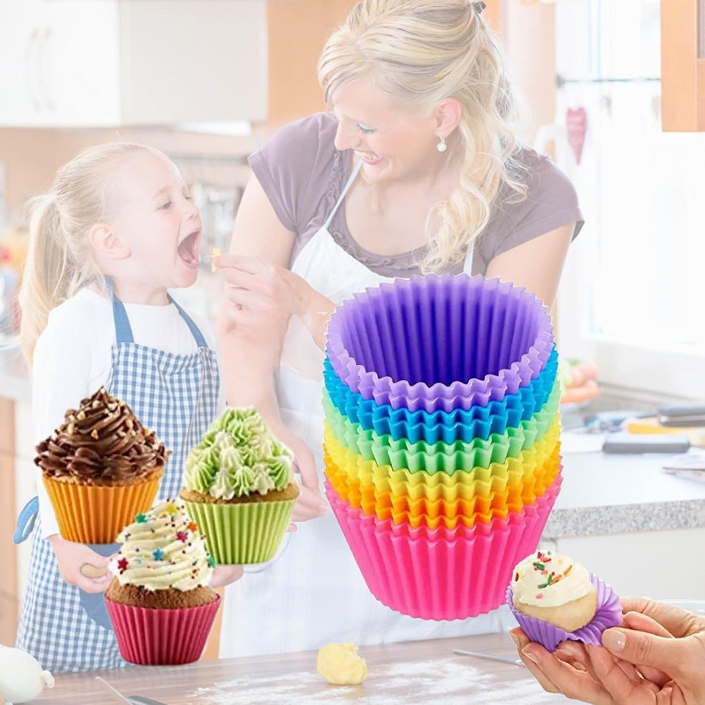 12pcs Reusable Silicone Muffin Cups & Cupcake Molds – Non-Stick Baking Tools for Perfectly Shaped Treats – Heat Resistant & Durable – For Home Bakers