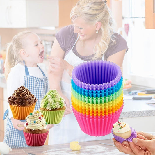 12pcs Reusable Silicone Muffin Cups & Cupcake Molds – Non-Stick Baking Tools for Perfectly Shaped Treats – Heat Resistant & Durable – For Home Bakers