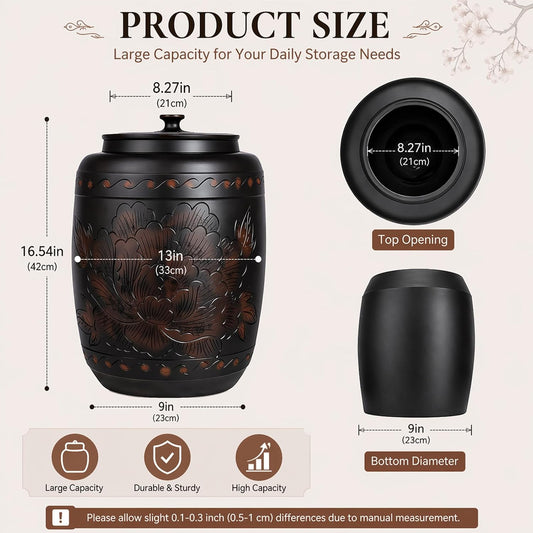Ceramics Rice Jar - Ceramic Rice Dispenser Container Large Food Storage Canister, Dispenser with Airtight Lid Grain Containers Bucket
