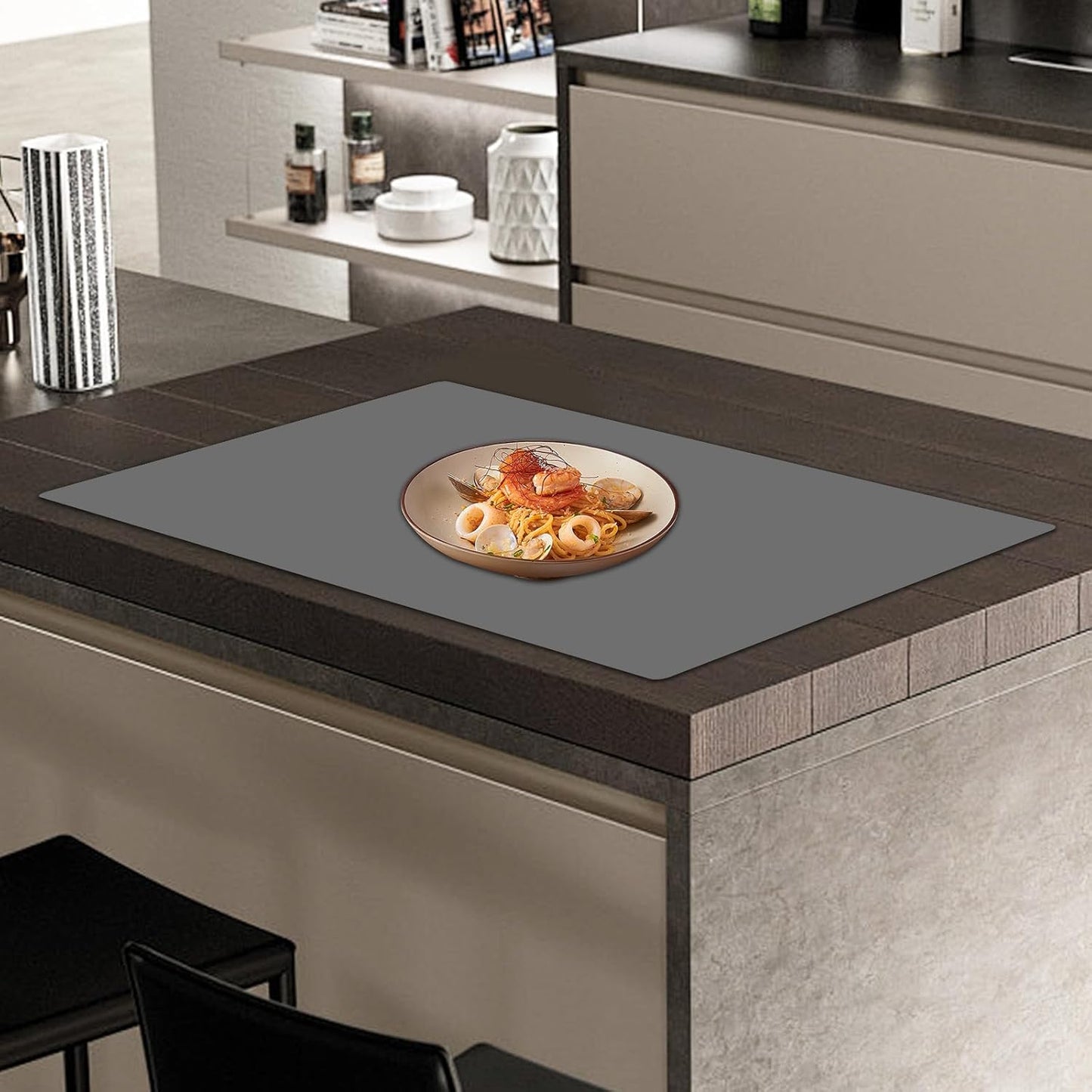 47.2"x23.6"(120cmx60cm) Large Silicone Mat for Kitchen Counter, Non-Slip Heat Resistant Countertop Protector, Waterproof Multipurpose Mat for Kitchen Island, Black