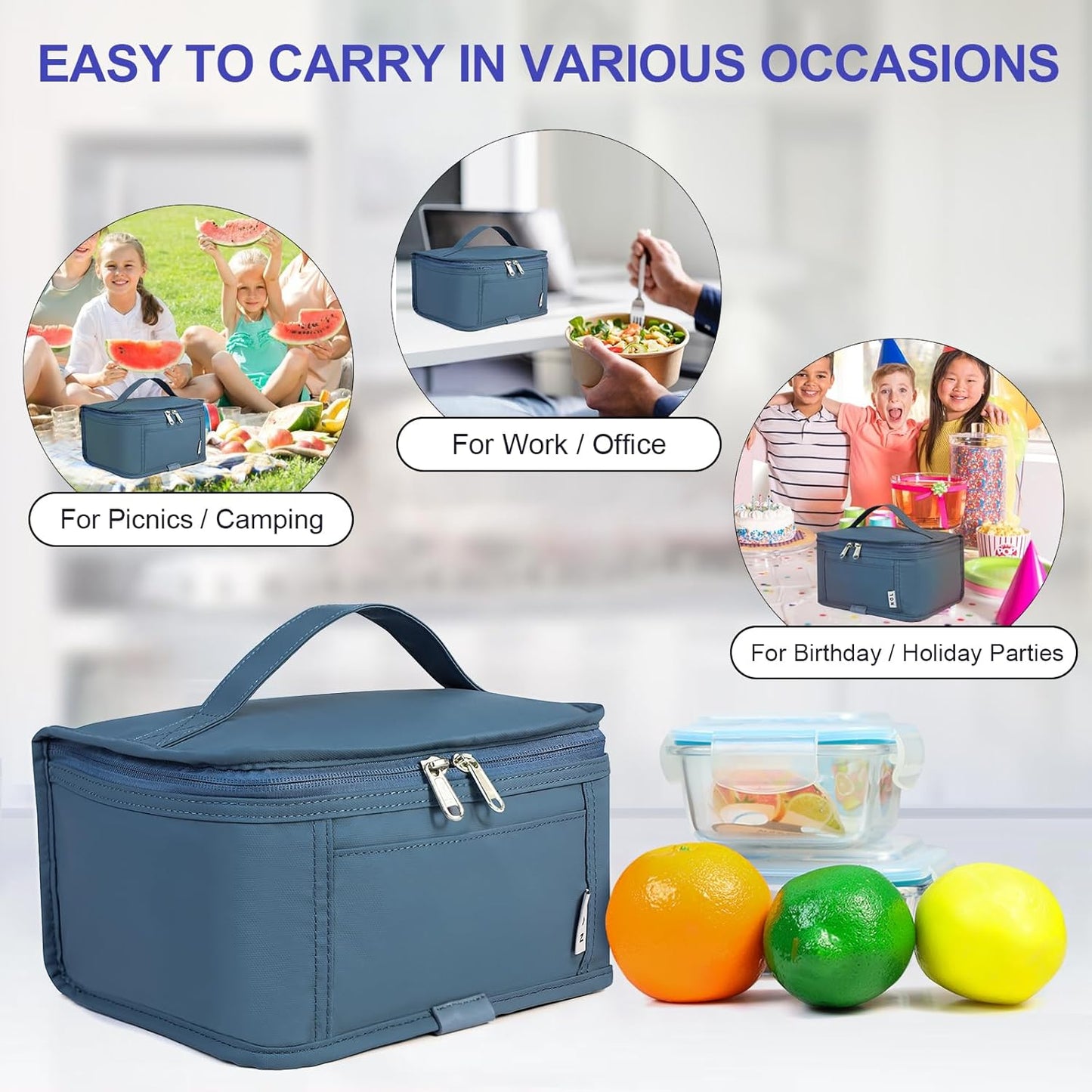 NOL Mini Insulated Lunch Bag for Women Men Kids | Small Leakproof Reusable Lunch Tote | Fits 6 Cans 330ml | Thermal Cooler for Work School Picnic Camping, Navy blue