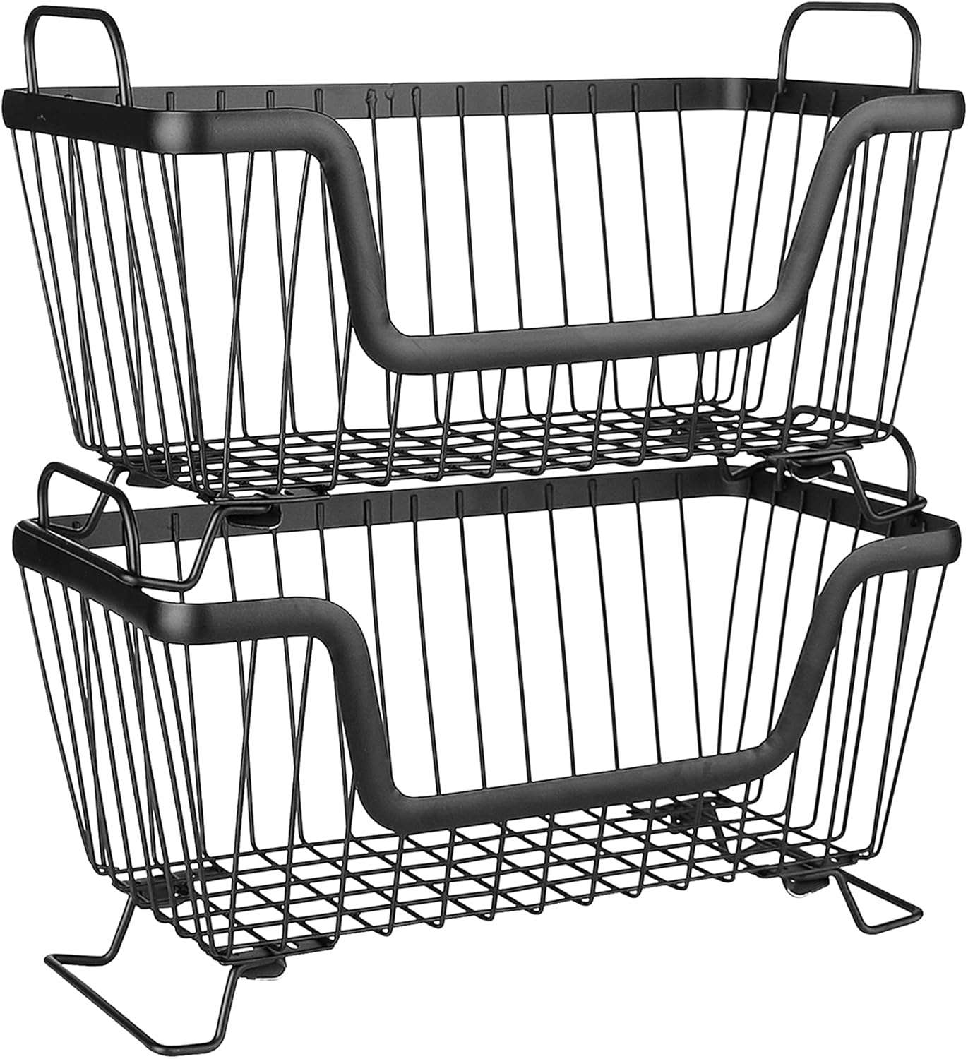 LOTTS Stackable wire basket for pantry, Metal Pantry basket, Storage Organizer Bin with Handles, Fruit basket for Kitchen Cabinets, Pantry, Closets, Bedrooms, Bathrooms (12.6×6.5×7.6")- 2 Pack