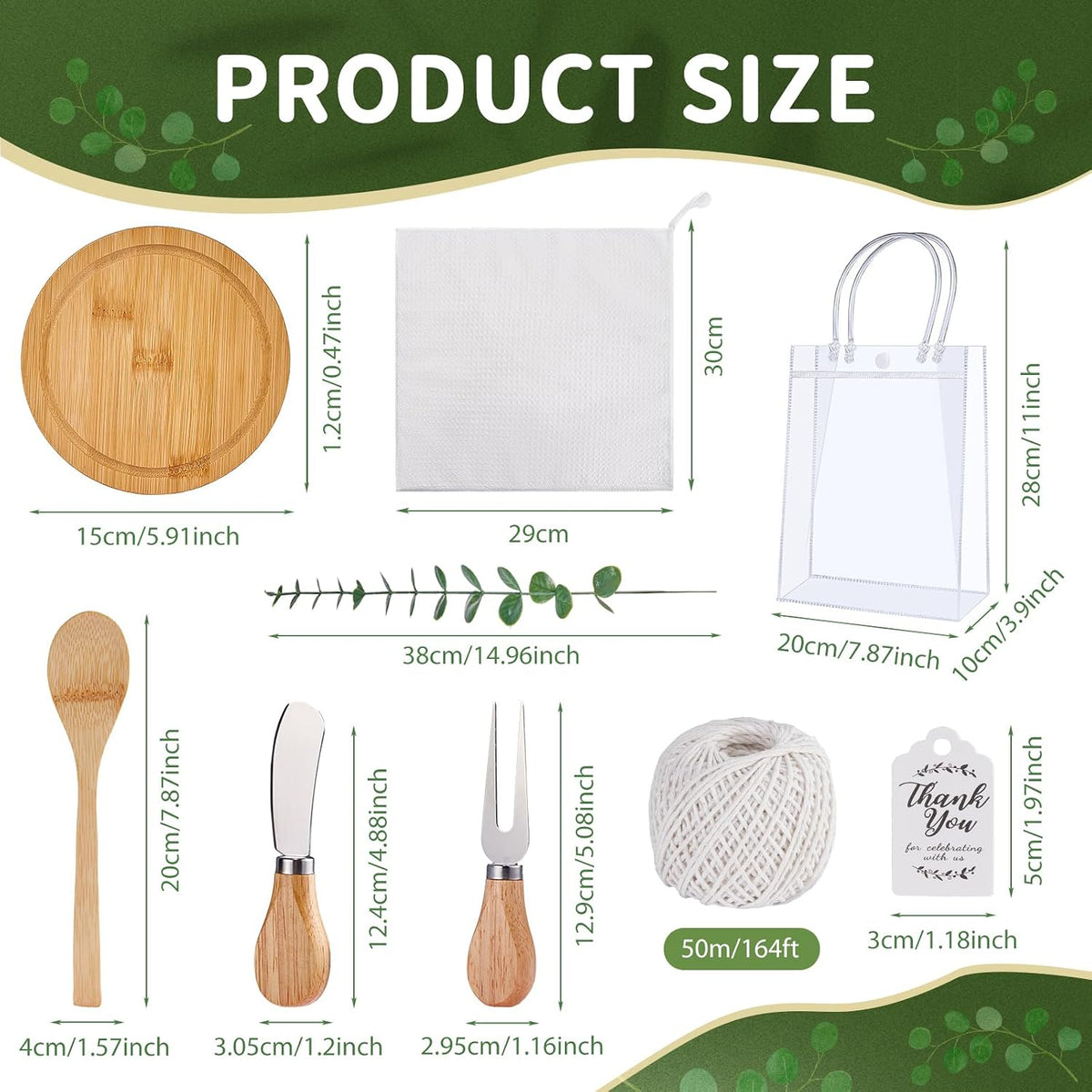 55Pcs Baby Shower Prizes for Game Winners 6 Sets Charcuterie Board with Spoons Butter Spreaders Forks Plaid Towel Thanks Card and Gift Bags for Bridal Shower Favors Party (Heart Shaped)