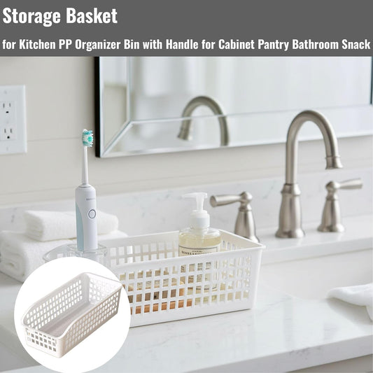 Storage Basket for Kitchen Organizer with Handle, PP Cabinet Basket Bin for Pantry and Bathroom Use