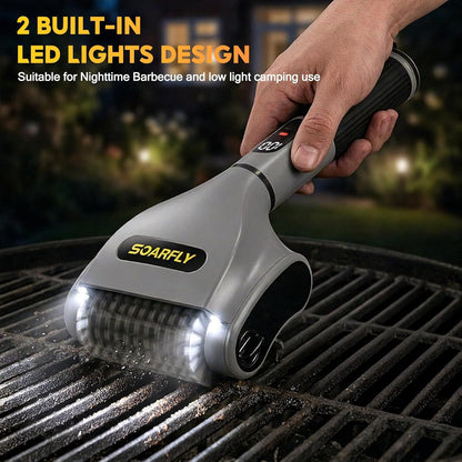 SOARFLY Electric BBQ Grill Brush, 800RPM Grill Cleaner for Outdoor Grill with 2-Speed & 20kg Torque–Last 3.5H, Dual LED Light for Night, No Bristle Drop Safe for Cast Iron Stainless, Gifts for Men Dad