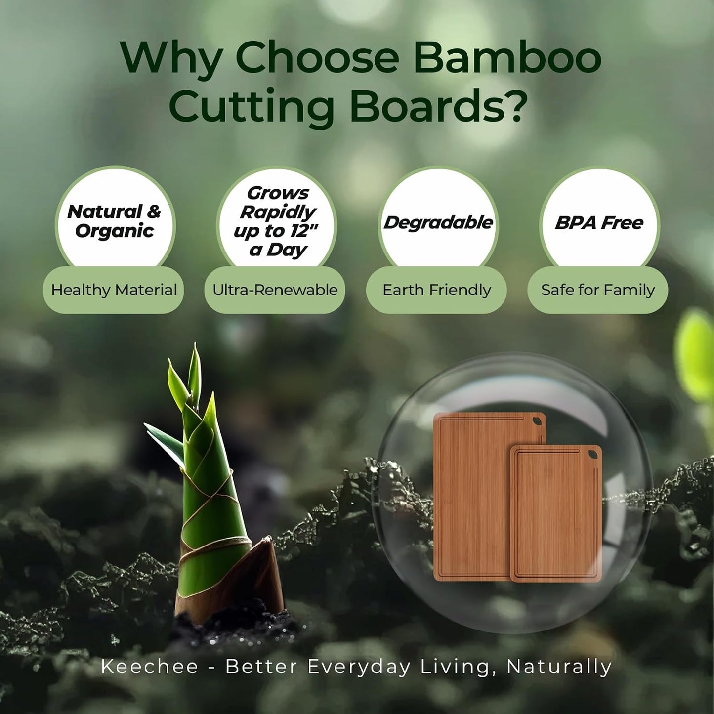 Keechee Wood Cutting Board for Kitchen - Reversible Bamboo Cutting Boards Gift Set of 3 with Juice Groove, Wooden Chopping Board for Meat, Fruit, Vegetables & Cheese (Pre Oiled, Natural)