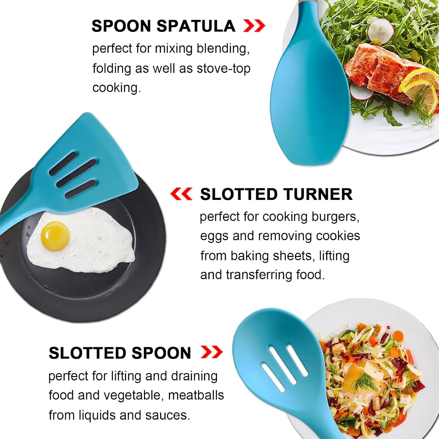 Kitchen Cooking Utensils Set, 6Pcs Silicone Kitchen Utensils Set Spatula Spoon Soup Ladle Turner, Heat Resistant Wooden Handle Silicone Cooking Gadgets for Nonstick Cookware & Baking BPA FREE