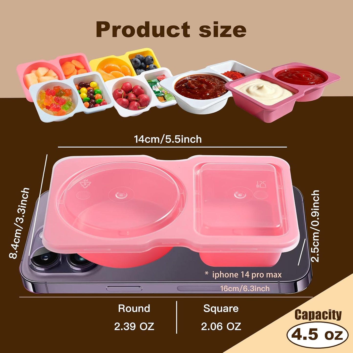 20 Pack Reusable Snack Containers with Lids with 10 Forks,Disposable 2-Compartment Condiment Containers,Small Sauce Snackle Box Meal Prep Containers,Portion Control Snack Pack Containers (4-color)