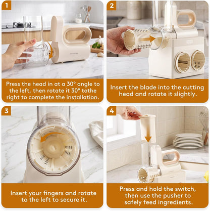 Hand‑held & Desktop Electric Cheese Grater 4‑in‑1 Slicer Shredder