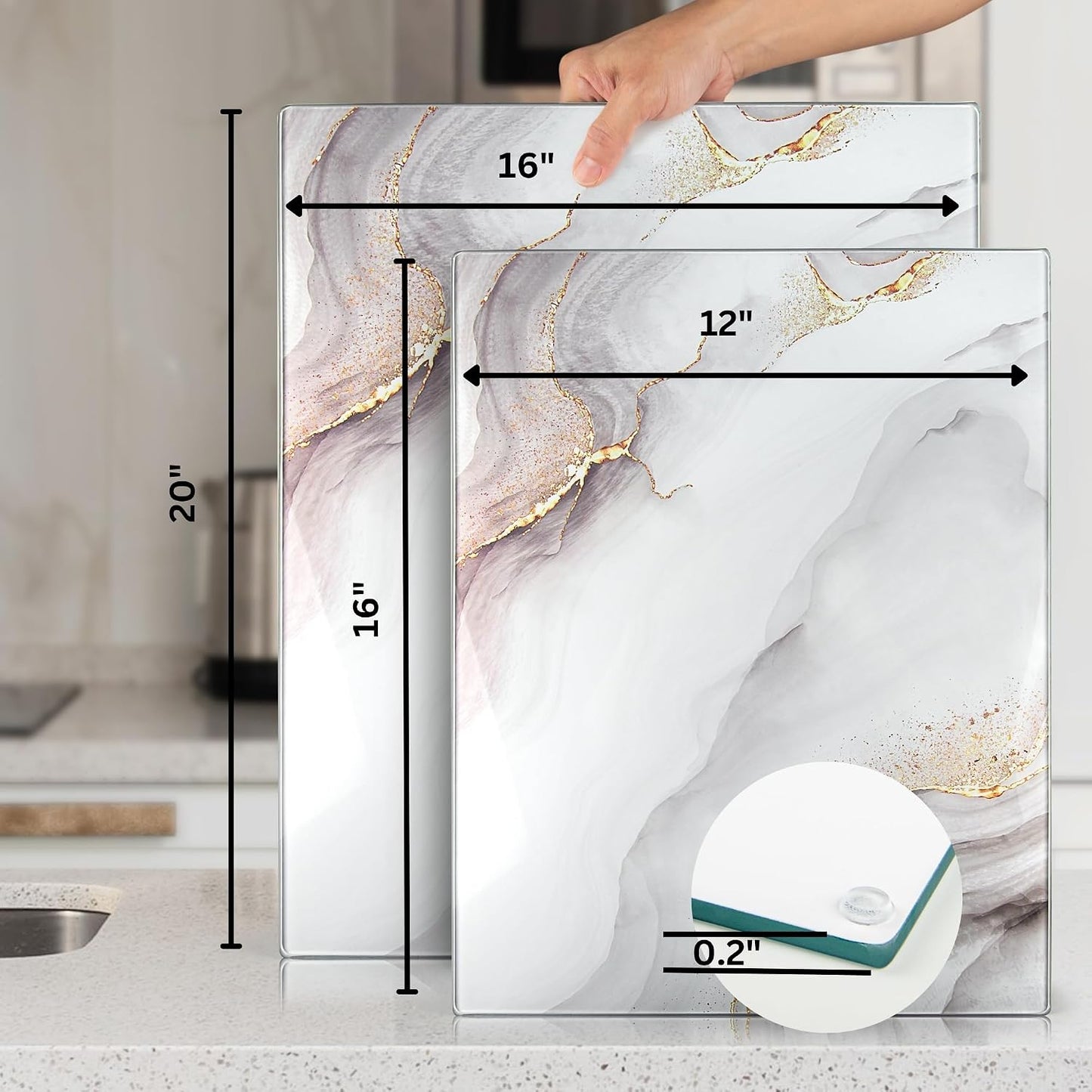 Kitchenville Glass Cutting Board 20”x16”: Tempered Glass Kitchen Counter Protector - Durable- Scratch-Resistant, Heat-Proof - Clear Design