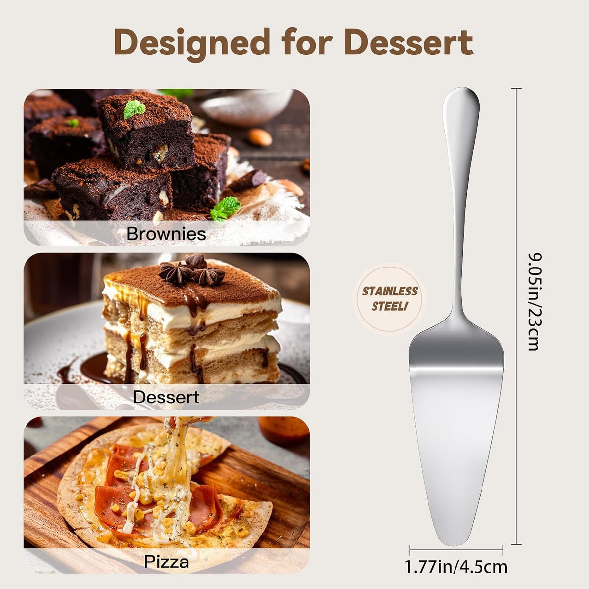 KSENDALO 2 Pack Small Cake Pie Server for Wedding, Birthday, Party, Silver