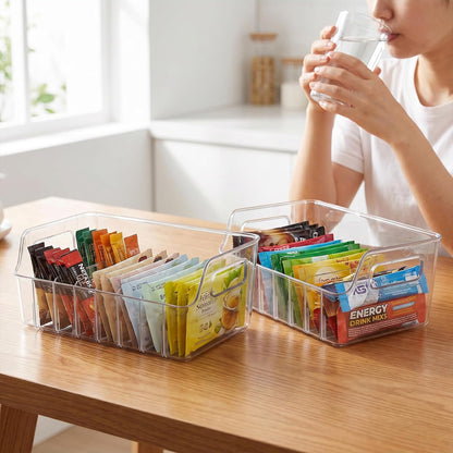 Drink Packet Organizer, 2 PCS Acrylic Water Packet Organizer for Water Flavor Drink Mix, 8 Compartment Sugar Packet Holder with Removable Divider, Pantry Storage Bin for Kitchen Organization