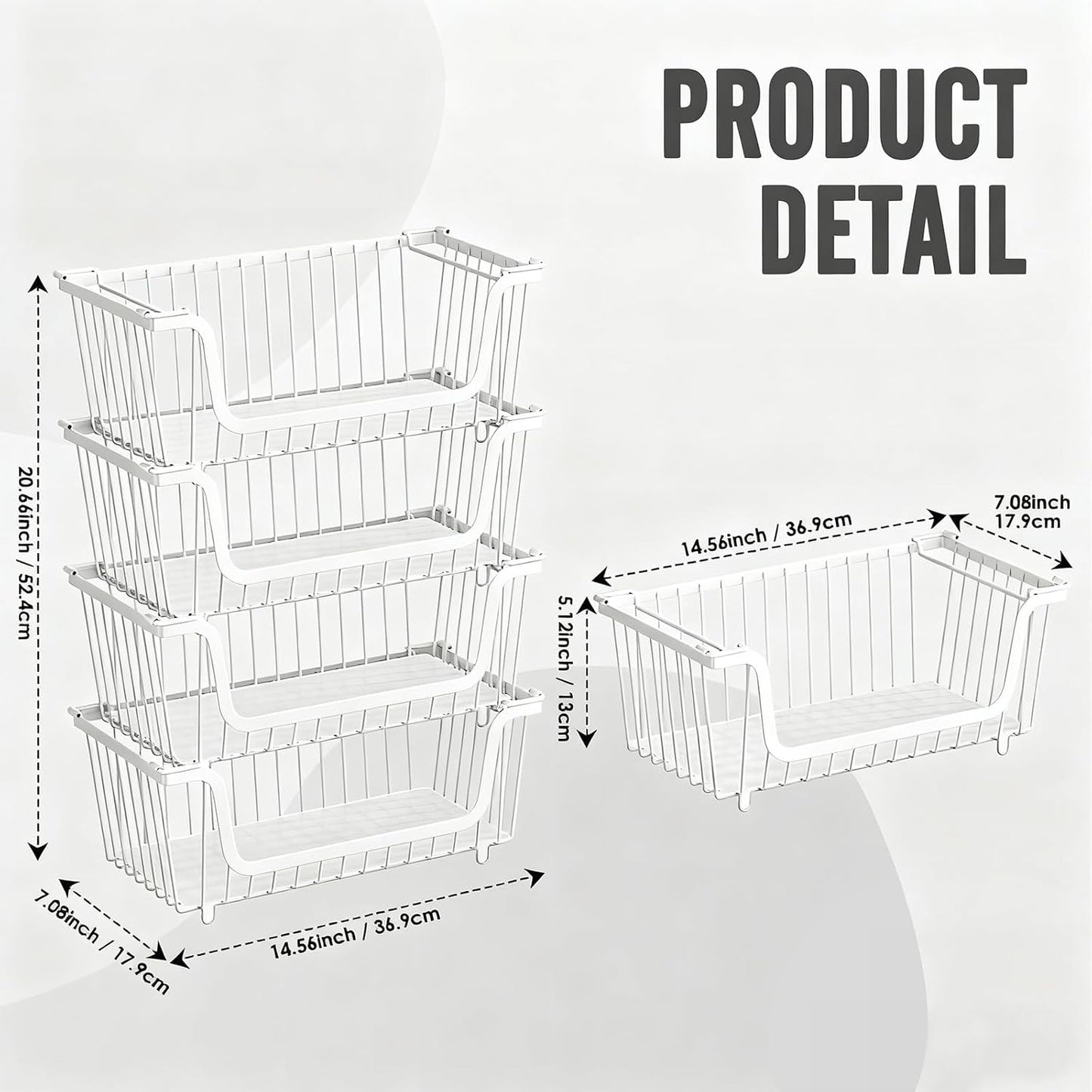 GAOKASE 4 Pcs Stackable Wire Baskets for Pantry Organizers and Storage,Vegetable Fruit Basket for Countertop,Kitchen Storage Metal Baskets,Produce Potato Onion Storage Bin-Black