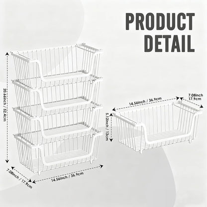 GAOKASE 4 Pcs Stackable Wire Baskets for Pantry Organizers and Storage,Vegetable Fruit Basket for Countertop,Kitchen Storage Metal Baskets,Produce Potato Onion Storage Bin-Black