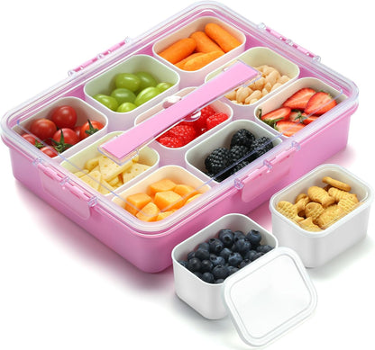 Snackle Box Container for Adults with 9 Compartment, Divided Serving Tray Snack Box Containers with Lid and Handle, Charcuterie Boxes Portable Snack Platter for Fruit Veggie Party Travel, White