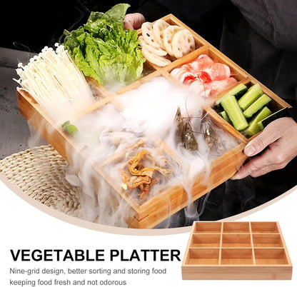 Cabilock Nine-Grid Vegetable Tray 12.99In Divided Serving Platter Practical Kitchen Organizer for Hot Pot Snacks Appetizers Party