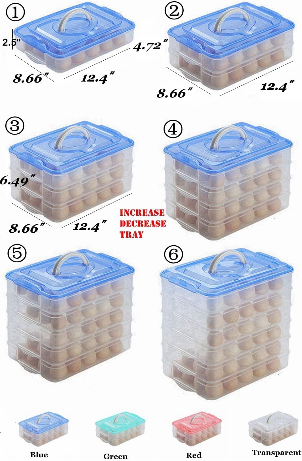Deviled Egg Tray with Lid, 2-Layer, Stackable Egg Carrier Holder for Refrigerator, Camping Food Storage Container with Handle, Large, 40 eggs(transparent)