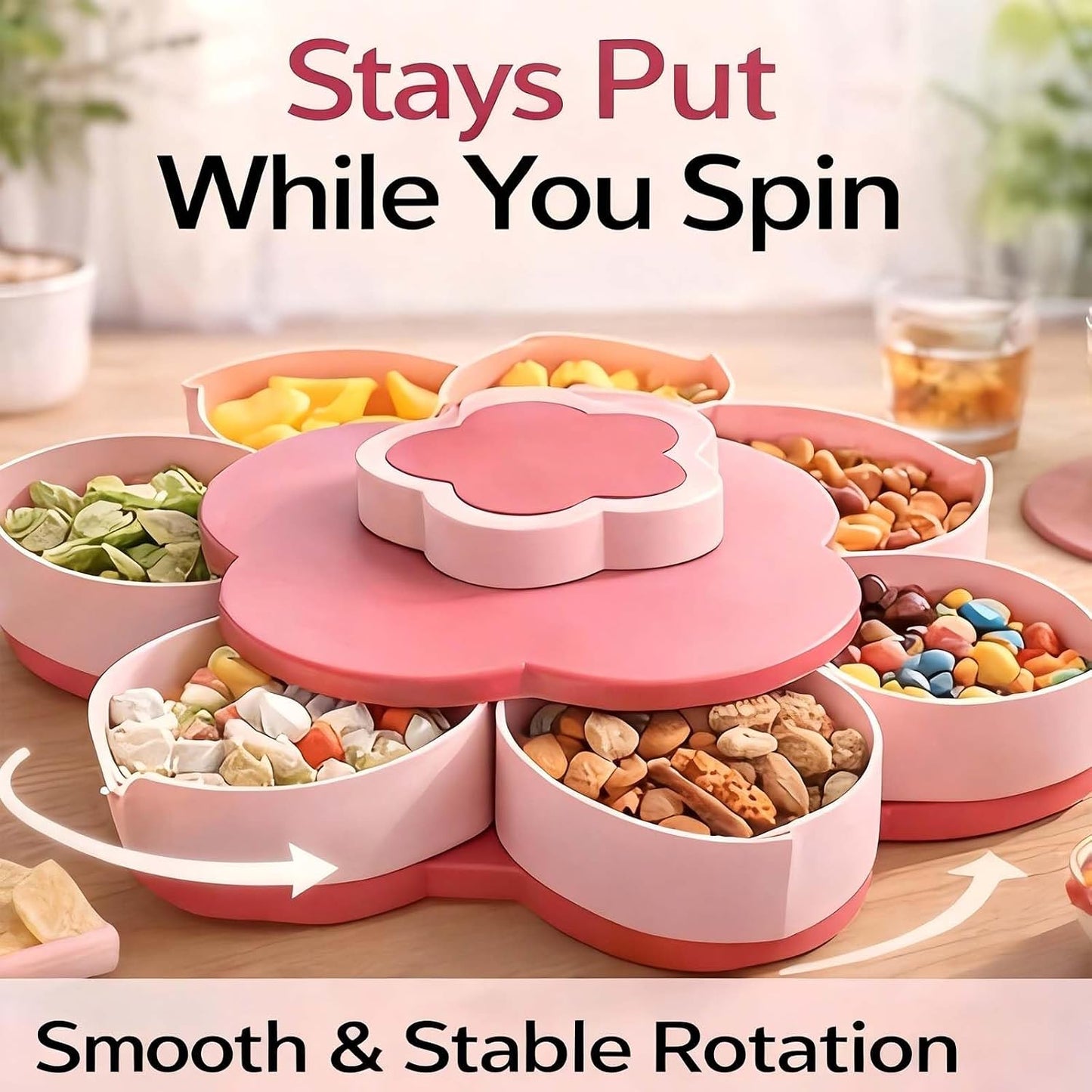 Divided Spin and Snack Tray, Rotating Serving Tray with Lid - Spinning Divided Tray for Snacks, Dips, Veggies, Fruit, Lazy Susan Organizer for Kitchen Party Picnic Travel (2, Blue)