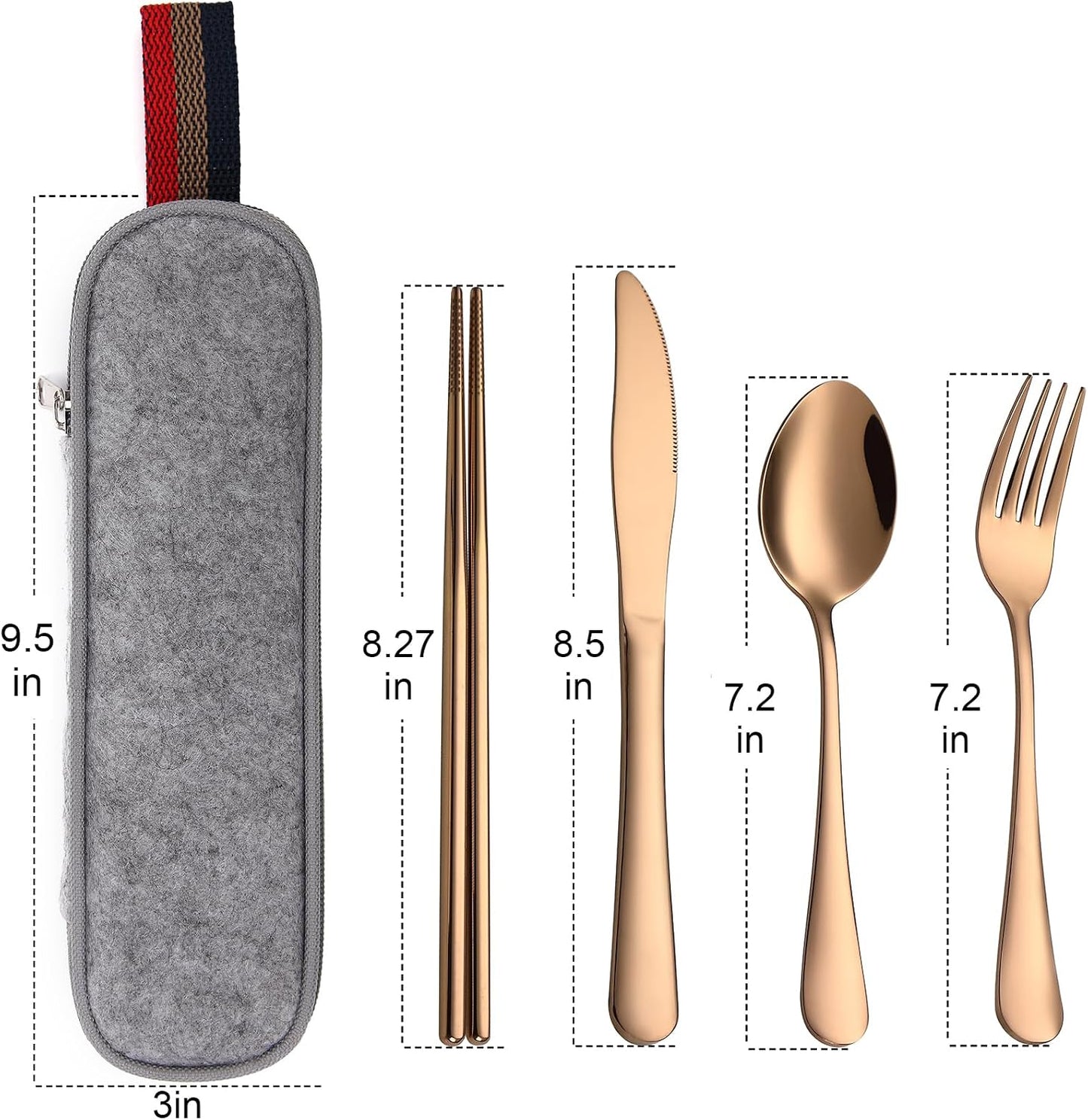 DEVICO Camping Utensils, Full-Size Reusable Silverware for Lunch Adult, Stainless Steel Travel Cutlery Set with Case, Portable Fork Spoon Knife Set for Work, Flatware with Chopsticks (Rainbow)