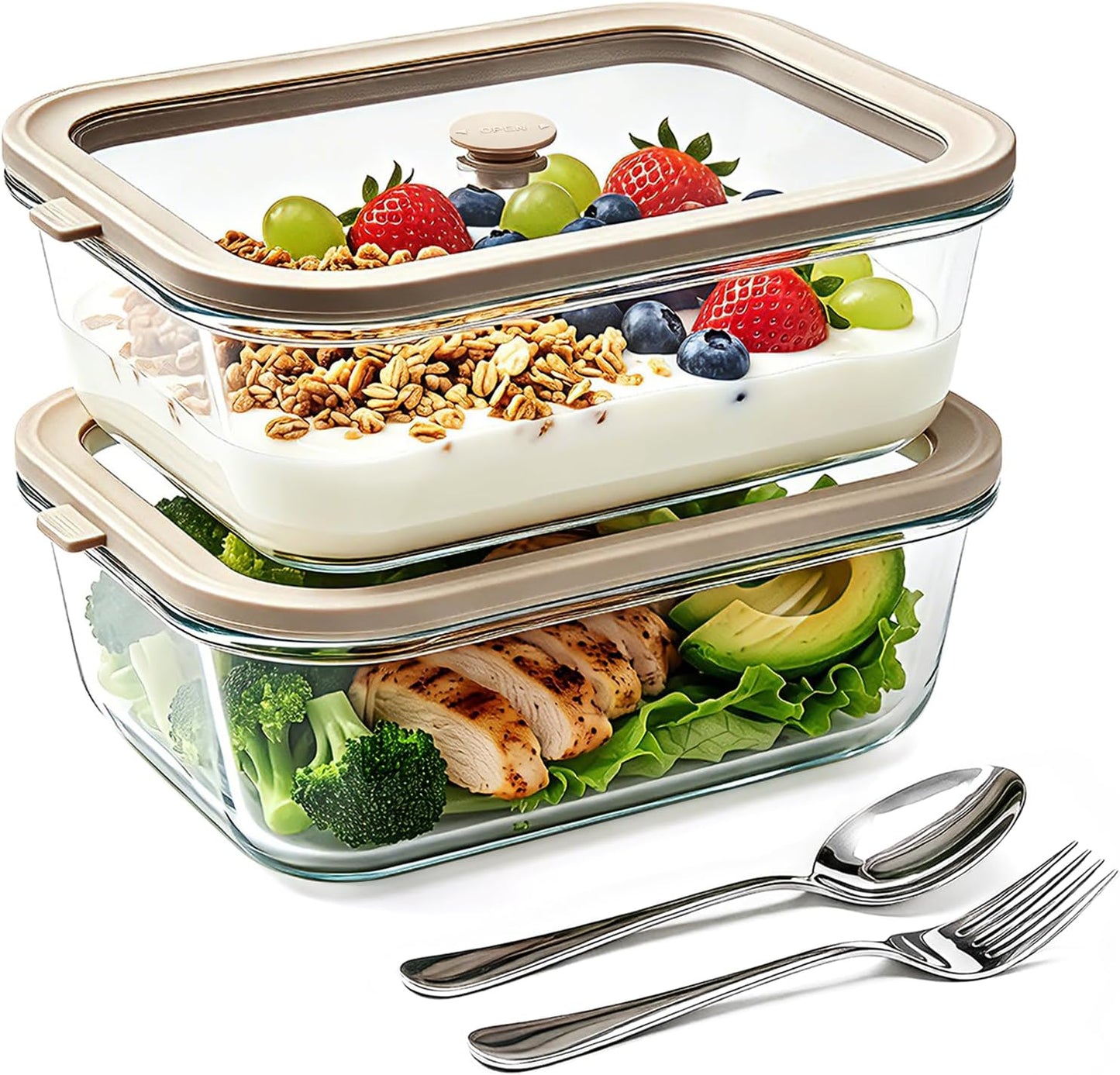 5 Pack 35 oz Glass Meal Prep Containers, Plastic-Free Glass Food Storage Containers with Lids, 4.4 Cups Airtight Glass Lunch Containers for Leftovers, Microwave, Oven, Freezer and Dishwasher
