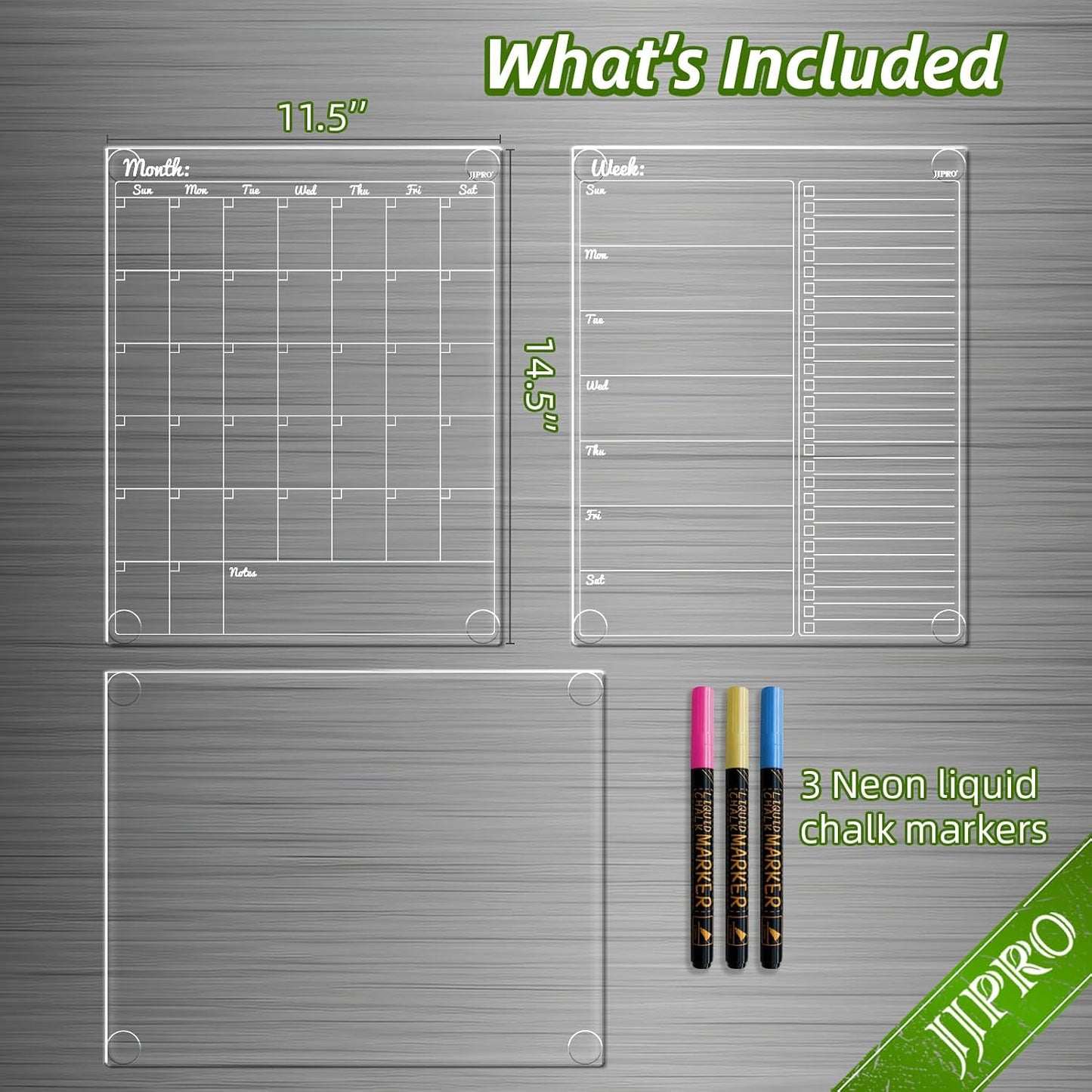 JJPRO Non-Magnetic Clear Weekly Planner & to Do List for Fridge, 8.5"x13" Dry Erase to Do List WhiteBoard,Reuasble Weekly Calendar for Refrigerator,Cabinet,Wall&Glass, All Smooth Surfaces