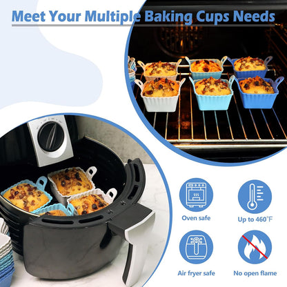 Koluti Nonstick Silicone Muffin Baking Cups Pack of 12, Reusable Cupcake Molds with Double Handle, BPA Free, Mini Round Air Fryer Cupcakes Liner, 3 Colors