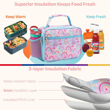 Bagseri Kids Lunch Bag Boys - Thermal Insulated Lunch Box Tote with Water Bottle Holder, Reusable Leak-Proof Kids Lunch Box for Daycare & School, Black Dinosaur (Containers Not Included)