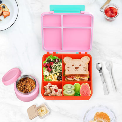 Lunch Box Kids, Leak Proof 5 Compartment Bento Box for Kids, 13oz Thermo for Hot Food Kids Lunch Box,Hot Lunch Box for School Travel