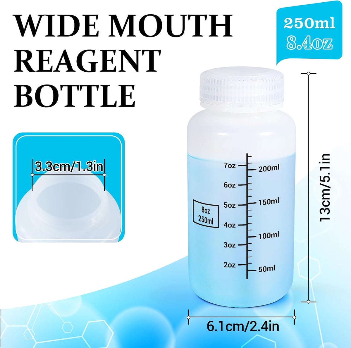 34oz/1000ml Wide Mouth Plastic Bottles with Airtight Lids, Graduated Food Grade Leak Proof PP Containers Jars for Water Sample Lab Reagent Liquid Medicine Storage (Transparent, 3 Pcs)