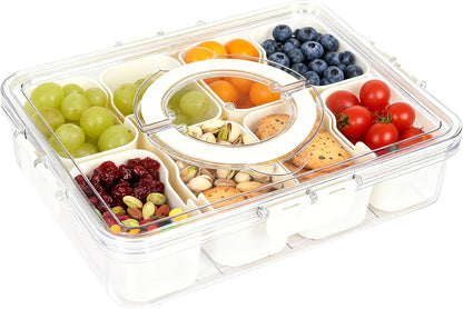 Snackle Box Taco Bar Serving Set for a Party - Divided Lazy Susan Serving Tray - Taco Tuesday Kit - Chip and Dip Serving Set for Party - PET Rotating Appetizer Serving Tray (12"x3.9")