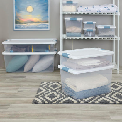 Sterilite 6-Pack Latching Box, Under Bed Storage Bins with Lids, Clear Plastic, 25 Quart - Heavy-Duty Organizing Containers for Closet, Bathroom, and Office