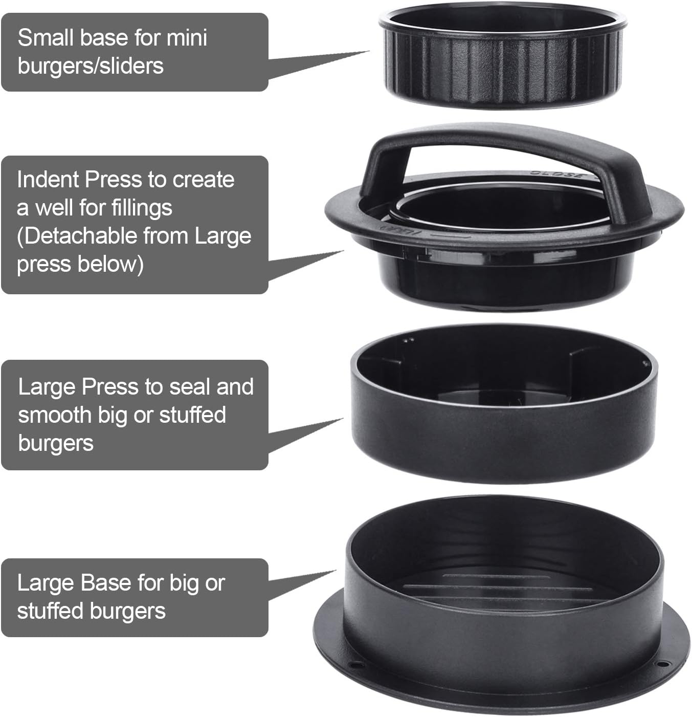 Burger Press, Hamburger Press Patty Maker With 100Pcs Hamburger Patty Paper, 3 in 1 Non Stick Patty Mold for Stuffed Burgers, Sliders, Veggie Beef Burger, Kitchen Barbecue Tool Grilling Accessories