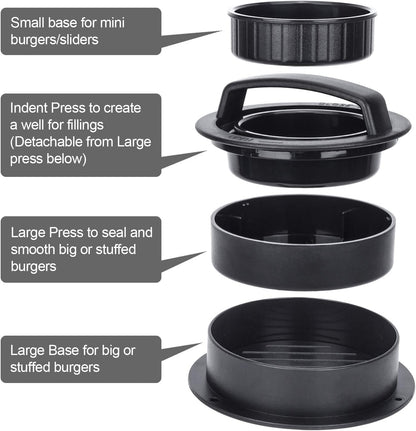 Burger Press, Hamburger Press Patty Maker With 100Pcs Hamburger Patty Paper, 3 in 1 Non Stick Patty Mold for Stuffed Burgers, Sliders, Veggie Beef Burger, Kitchen Barbecue Tool Grilling Accessories