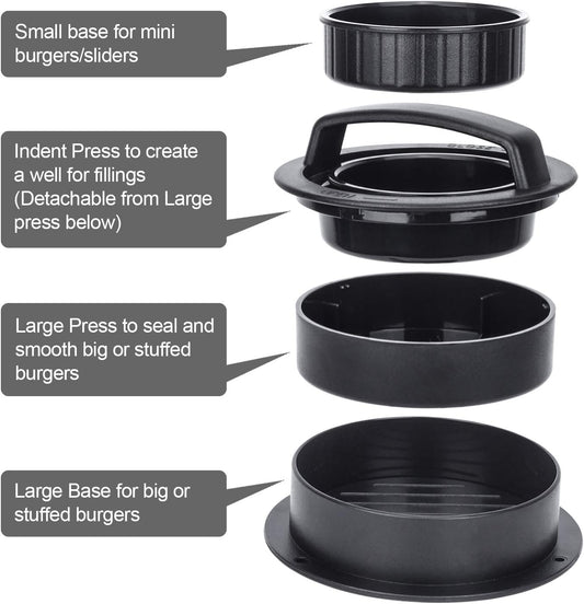 Burger Press, Hamburger Press Patty Maker With 100Pcs Hamburger Patty Paper, 3 in 1 Non Stick Patty Mold for Stuffed Burgers, Sliders, Veggie Beef Burger, Kitchen Barbecue Tool Grilling Accessories