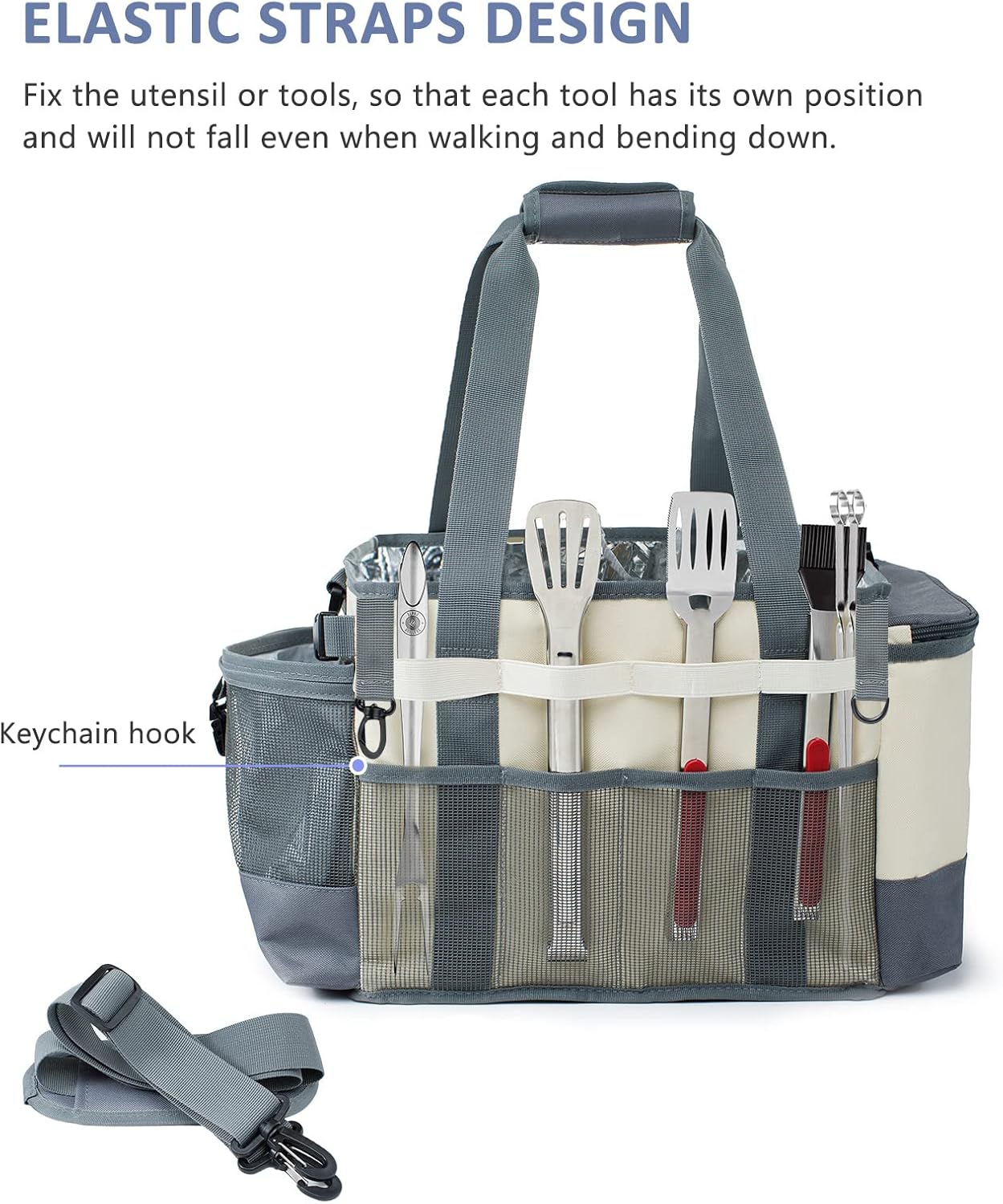 FREECOLSH Black Waterproof Caddy, 16" x 11" x 11", with Detachable Strap and Shoulder Pad for Carrying Utensils and Camping Supplies