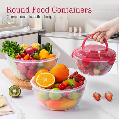 LUXEAR 14 Piece Mixing Bowls with Lids Set, Super Large(6.87-0.21QT) Plastic Nesting Bowls 6 Prep Bowls 6 Lids 2-in-1 Spoon-For Microwave Dishwasher Safe for Preparing Mixing Serving Storing