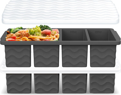 Doasuwish Silicone Freezer Molds for Soup with Lid – 1-Cup Soup Container Style Ice Cube Trays for Freezer, Meal Prep & Food Storage, Freeze 250mL/125mL Portions – 2 Pack