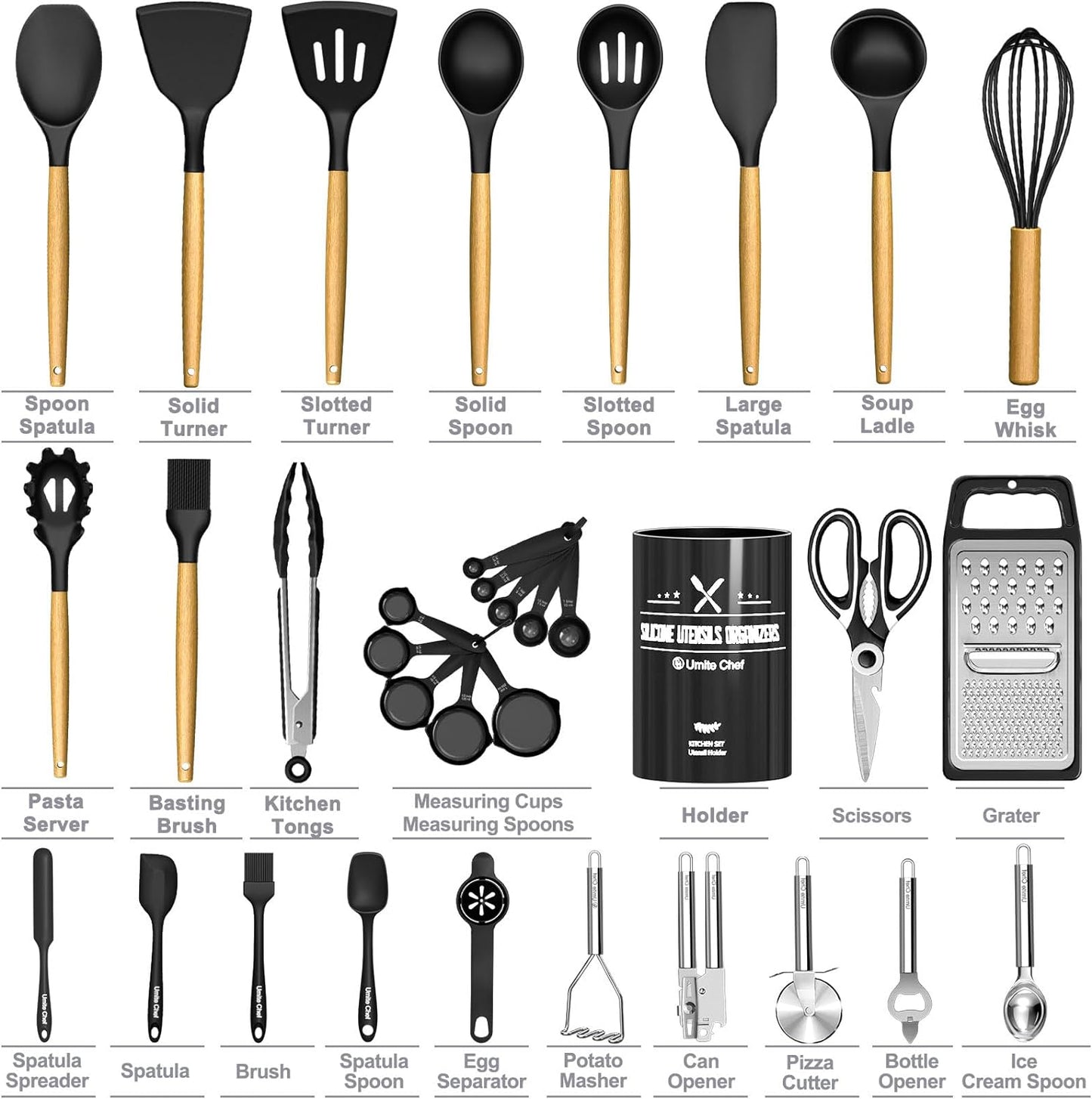 Umite Chef Food Grade Thickened Silicone (Stainless Steel Core) Kitchen Gadgets Tools Set - Kitchen Cooking Utensils Set, Heat Resistant Kitchen Spatula Tools Set